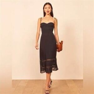 Reformation Ronan Black Lace Midi Dress